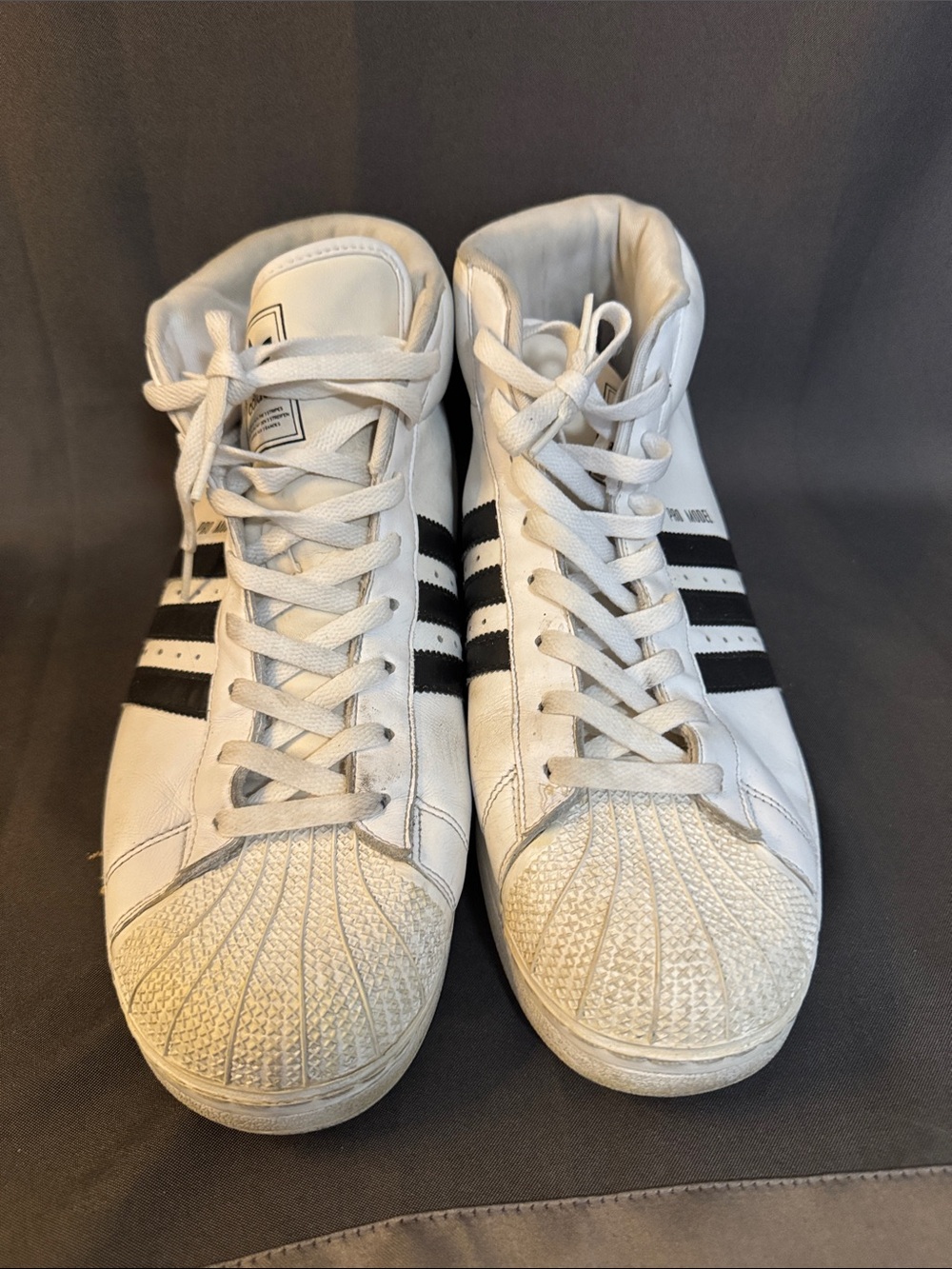 adidas White High-Top Sneakers with Black Stripes